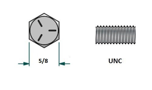 Tornillo hexagonal UNC D7/16 x L2 R1 1/8 con 14 hilos para llave 5/8 realizado en acero zincado