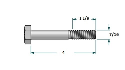 Tornillo hexagonal UNF D7/16 x L4 R 1 1/8 con 20 hilos para llave 5/8 realizado en acero zincado