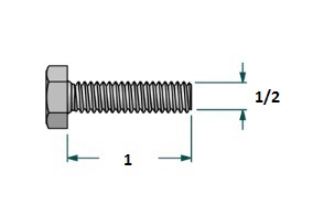 Tornillo hexagonal UNC D1/2x LR1 con 13 hilos para llave 3/4 realizado en acero zincado