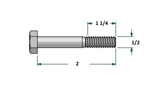 Tornillo hexagonal UNF D1/2 x L2 R1 1/4 con 20 hilos para llave 3/4 realizado en acero zincado