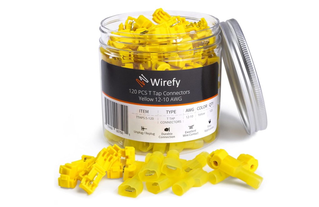 Wirefy 120 conectores de cable de rosca en T, conectores de cable de empalme rápido, para uso de bajo voltaje, color amarillo 12-10 AWG