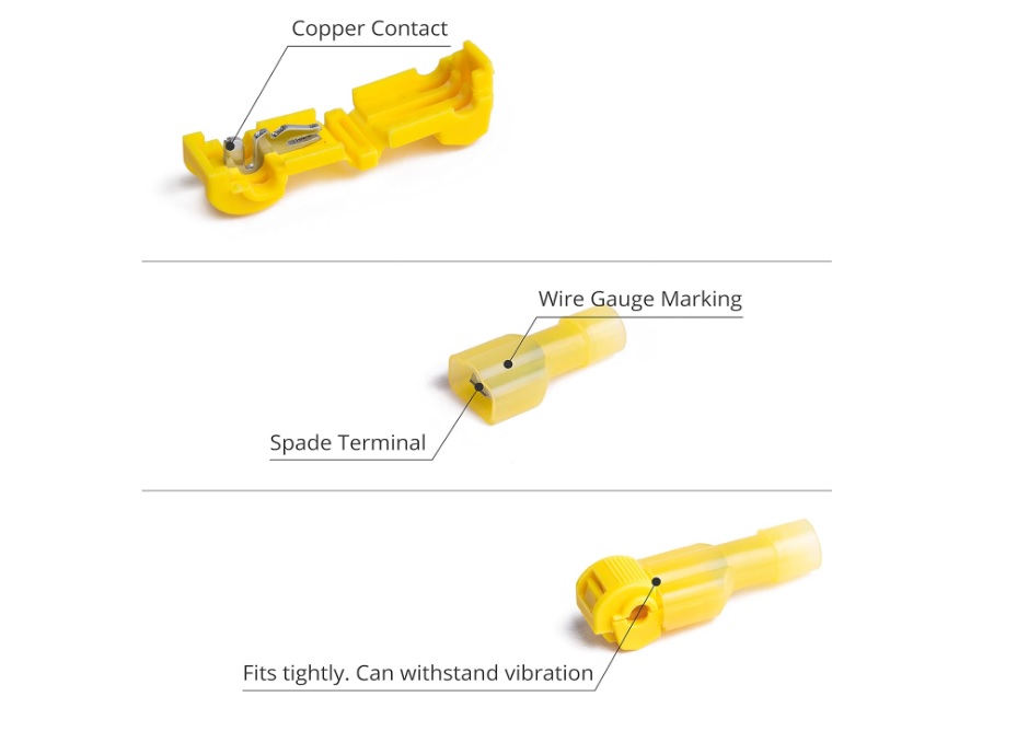 Wirefy 120 conectores de cable de rosca en T, conectores de cable de empalme rápido, para uso de bajo voltaje, color amarillo 12-10 AWG