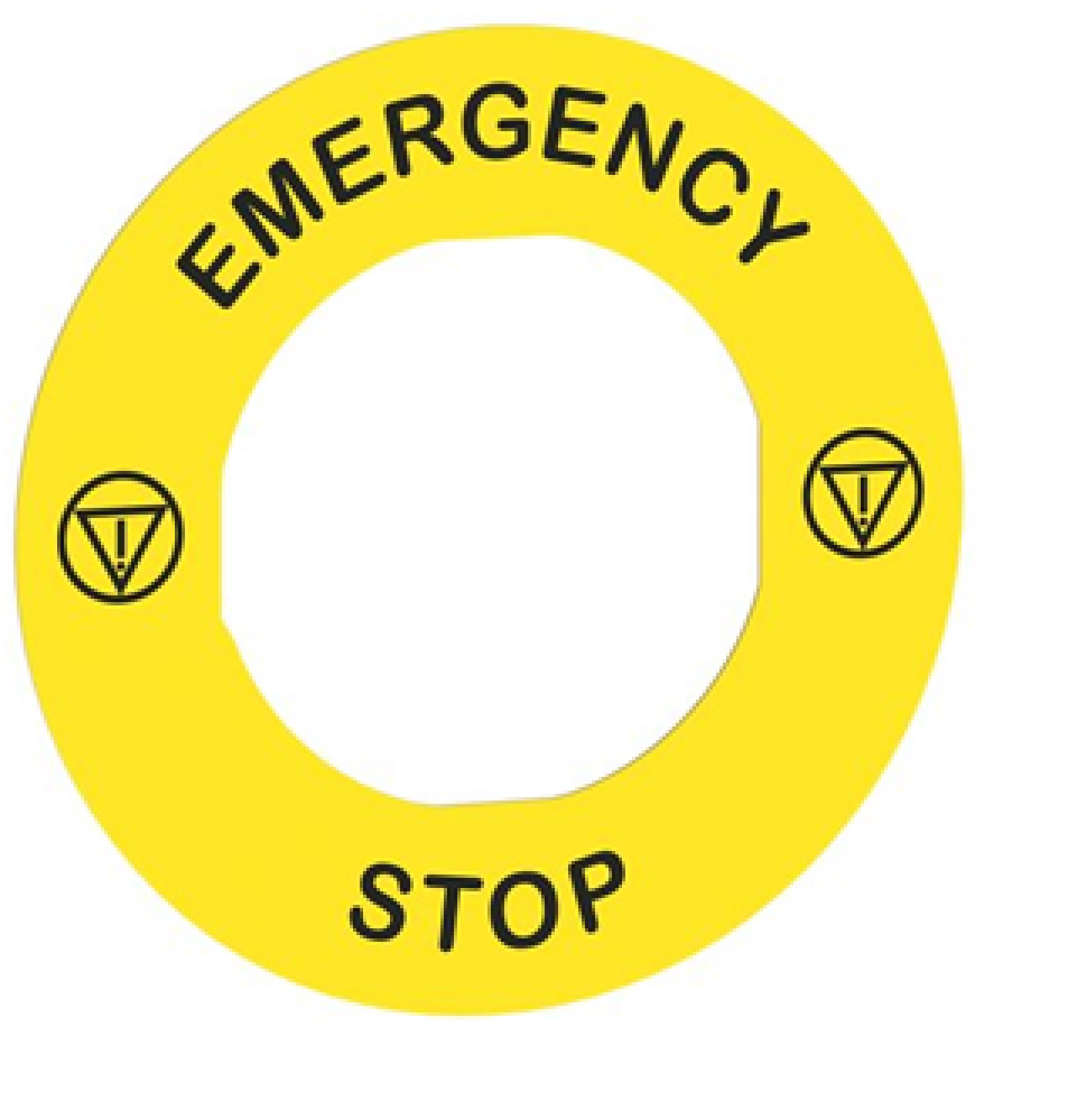 Leyenda marcada Ø 60 para parada emergencia - EMERGENCY STOP/logotipo ISO 13850